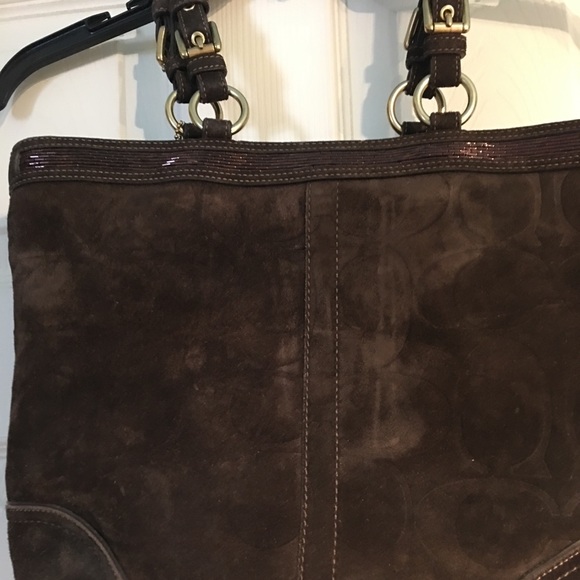 Coach medium tote bag, brown suede & beading - Picture 3 of 8